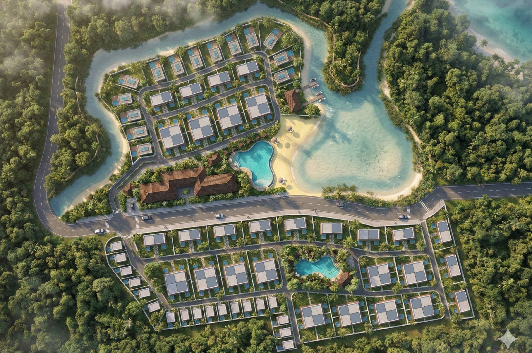 Plan resortu Satoshi 2 Safe Haven — 118 willi na wyspie Koh Rong w Kambodży